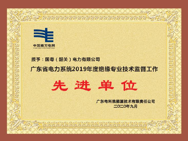 廣東省電力系統(tǒng)2019年度絕緣專業(yè)技術監(jiān)督工作 先進單位